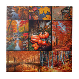 Herbst Landschaft Foto Collage Kunst Fliese