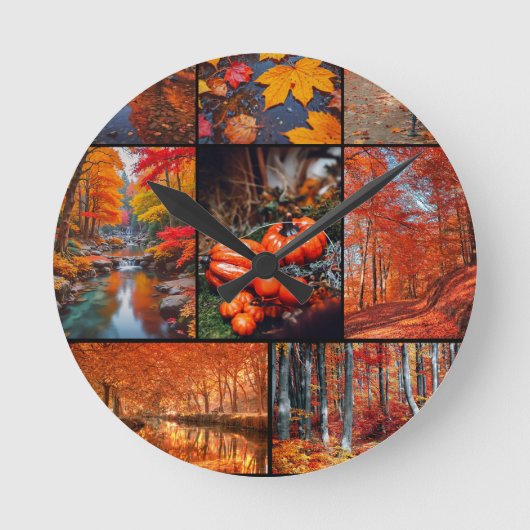 Herbst Landschaft Foto Collage Kunst Runde Wanduhr (Vorderseite)