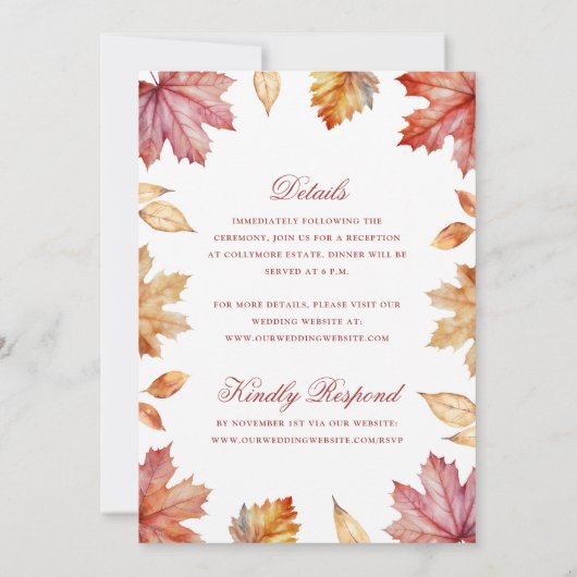 Herbst lässt doppelseitige Hochzeitseinladung Einladung (Rückseite)