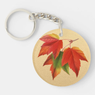 Herbst lässt Herbstfarben Ahornleaf auf Gold Schlüsselanhänger