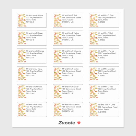 Herbst lässt individuelle Namensadresse Hochzeit Aufkleber (Blatt)