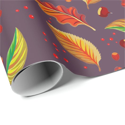 Herbst lässt Nüsse Kastanien Muster Eleganter Fall Geschenkpapier (Rolleneckpunkt)