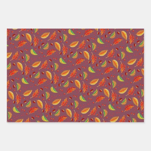 Herbst lässt Nüsse Kastanien Muster Eleganter Fall Geschenkpapier Set (Vorderseite 3)