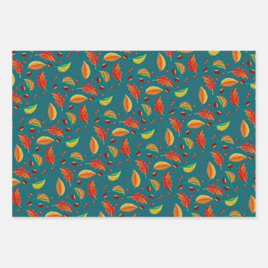 Herbst lässt Nüsse Kastanien Muster Eleganter Fall Geschenkpapier Set (Vorderseite 2)