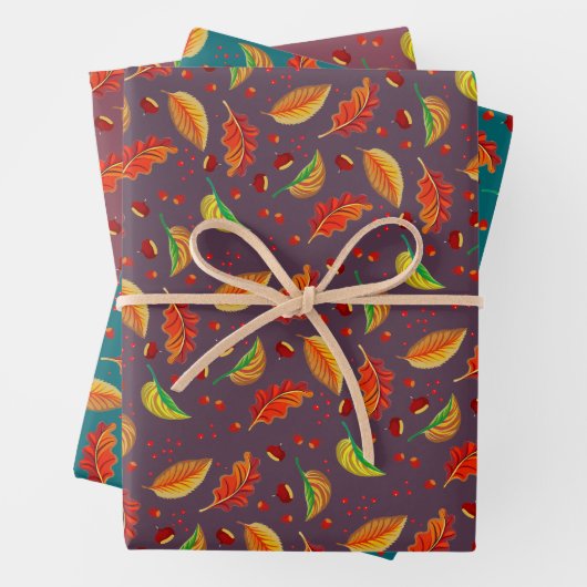 Herbst lässt Nüsse Kastanien Muster Eleganter Fall Geschenkpapier Set (Beispiel)