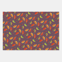 Herbst lässt Nüsse Kastanien Muster Eleganter Fall Geschenkpapier Set