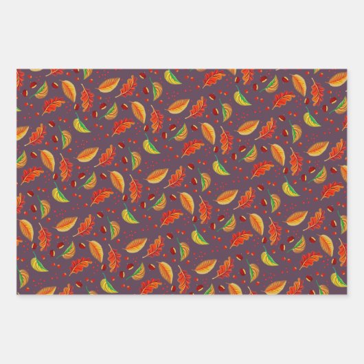 Herbst lässt Nüsse Kastanien Muster Eleganter Fall Geschenkpapier Set (Vorderseite)