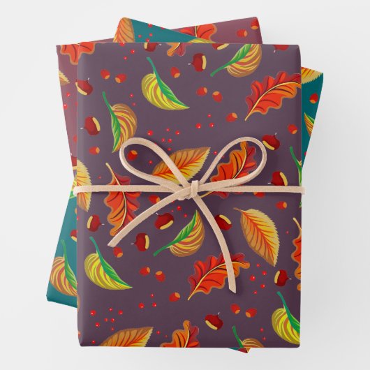 Herbst lässt Nüsse Kastanien Muster Eleganter Fall Geschenkpapier Set (Beispiel)
