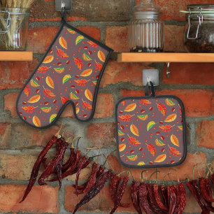 Herbst lässt Nüsse Kastanien Muster Eleganter Fall Ofenhandschuh & Topflappen-Set