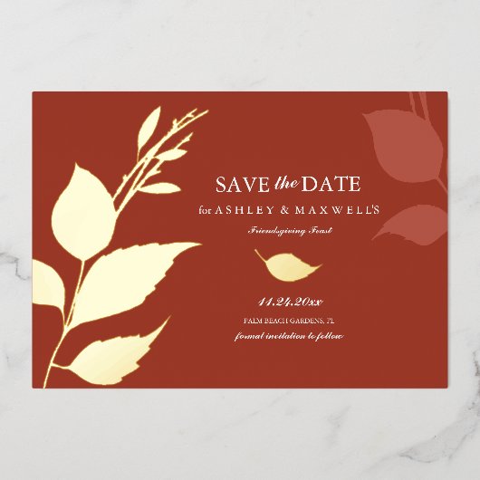 Herbst lässt Orange Friendsgiving Save the Date Folieneinladung (Vorderseite)