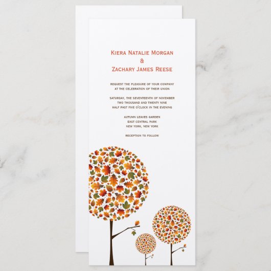 Herbst lässt Pop Tree Custom Wedding Einladung (Vorne/Hinten)