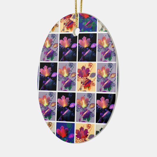 Herbst lässt rustikales Patchwork Quilt Collage Keramik Ornament (Links)