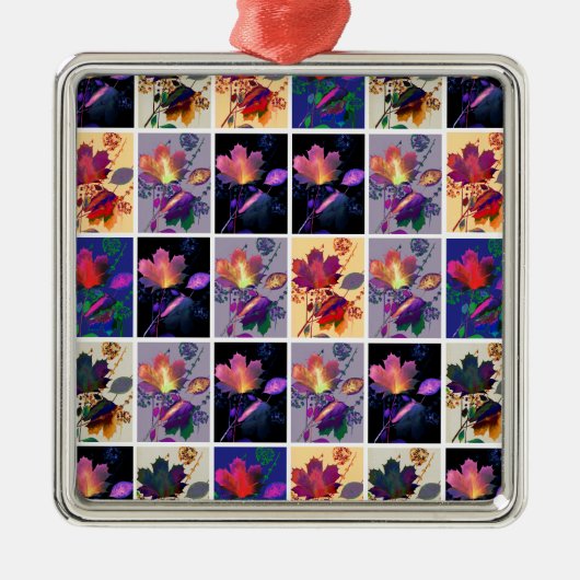 Herbst lässt rustikales Patchwork Quilt Collage Ornament Aus Metall (Vorne)