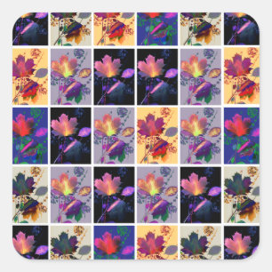 Herbst lässt rustikales Patchwork Quilt Collage Quadratischer Aufkleber