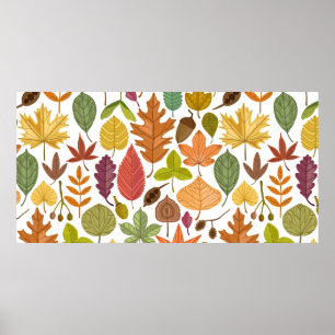 Herbst lässt Vintages nahtloses Muster auf weißer  Poster