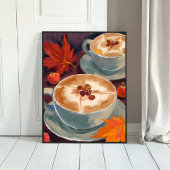 Herbst-Latte-Date | Herbstliche Kaffeeblätter Aqua Poster