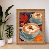 Herbst-Latte-Date | Herbstliche Kaffeeblätter Aqua Poster