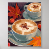 Herbst-Latte-Date | Herbstliche Kaffeeblätter Aqua Poster (Vorne)