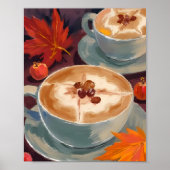Herbst-Latte-Date | Herbstliche Kaffeeblätter Aqua Poster (Vorne)
