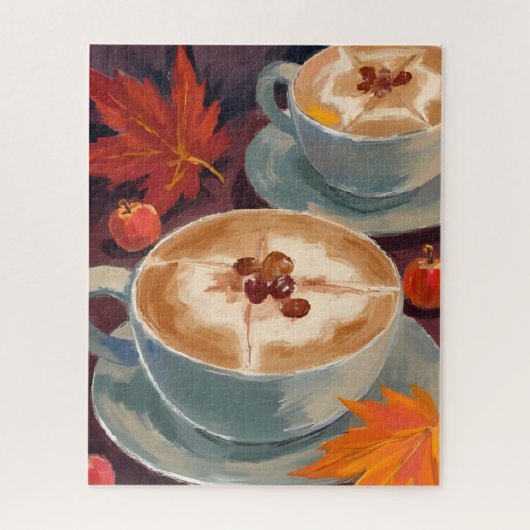 Herbst-Latte-Date | Herbstliche Kaffeeblätter Aqua Puzzle (Vertikal)
