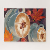 Herbst-Latte-Date | Herbstliche Kaffeeblätter Aqua Puzzle (Horizontal)
