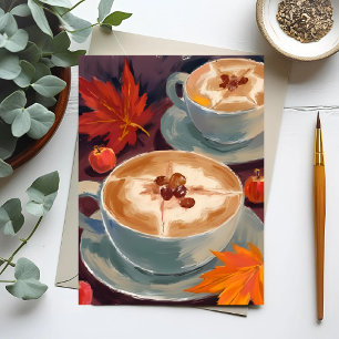 Herbst-Latte-Date   Herbstliche Kaffeeblätter Wass Postkarte