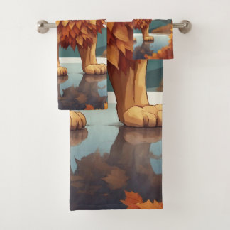 Herbst Leaves Male Lion Badhandtuch Set