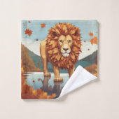 Herbst Leaves Male Lion Badhandtuch Set (Waschlappen)
