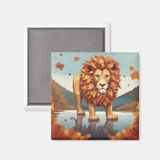 Herbst Leaves Male Lion Magnet (Vorderseite/Rückseite)