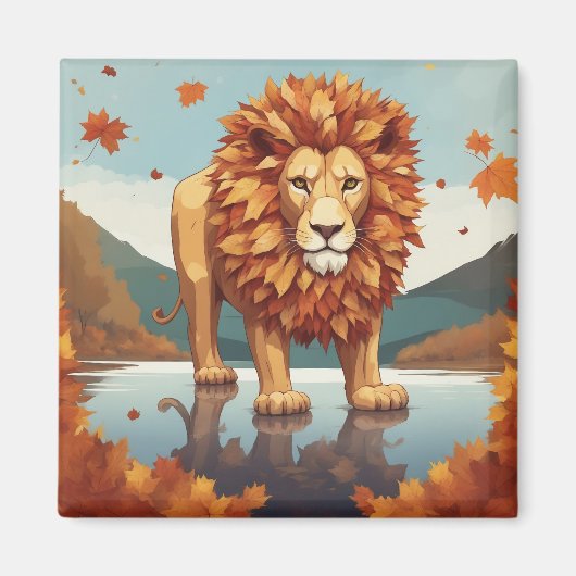 Herbst Leaves Male Lion Magnet (Vorne)
