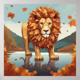 Herbst Leaves Male Lion Poster