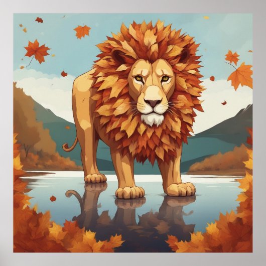 Herbst Leaves Male Lion Poster (Vorne)