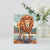 Herbst Leaves Male Lion Postkarte (Stehend Vorderseite)