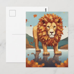 Herbst Leaves Male Lion Postkarte