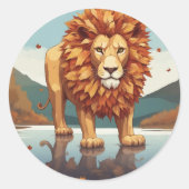 Herbst Leaves Male Lion Runder Aufkleber (Vorderseite)