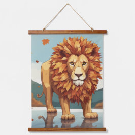 Herbst Leaves Male Lion Wandteppich Mit Holzrahmen