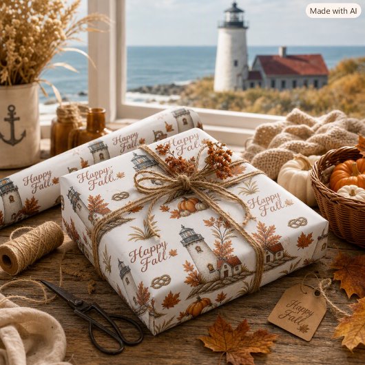Herbst-Leuchtturm Braun Orange Herbstsaison Geschenkpapier