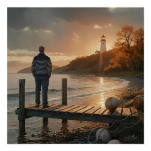 Herbst Leuchtturm Dock Coastal Fall Serenity Poster