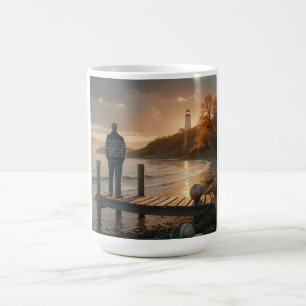 Herbst-Leuchtturm-Dock-Küsten-Frieden Verwandlungstasse