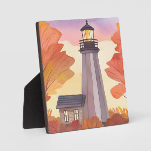 Herbst-Leuchtturm   Wasserfarben Herbstlaub Fotoplatte