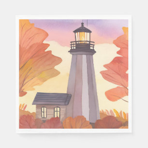 Herbst-Leuchtturm Wasserfarben Herbstlaub Serviette