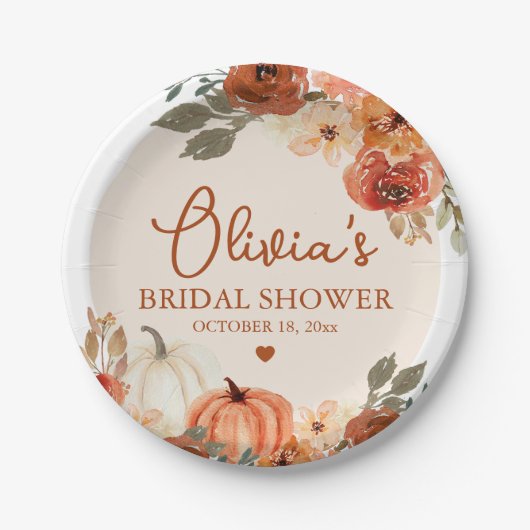 Herbst Liebe Boho Terracotta Pumpkin Brautparty Pappteller (Vorderseite)
