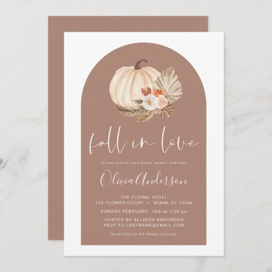 Herbst Liebe Brautparty Pampas Grotto America Einladung (Vorne/Hinten)