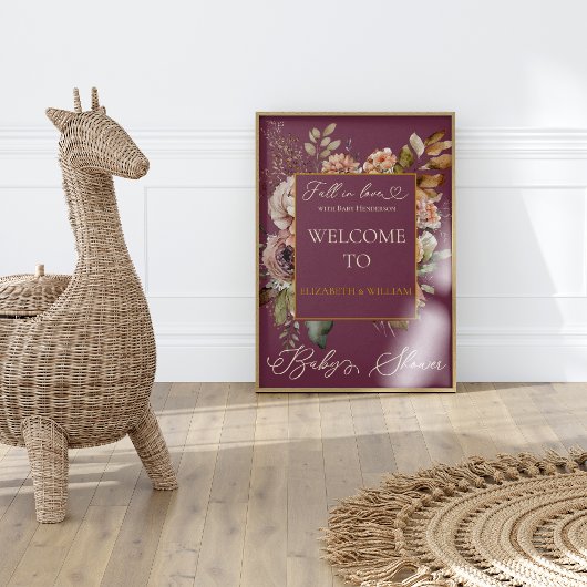 Herbst Liebe Burgund Herbst Eleganz mit Blumen Poster