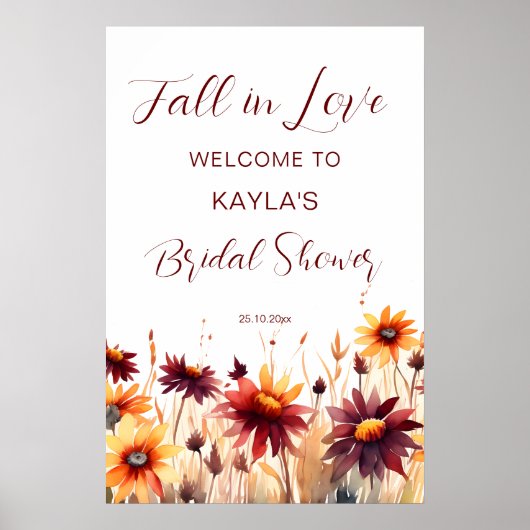 Herbst Liebe burgundy Brautparty Begrüßungszeichen Poster (Vorne)