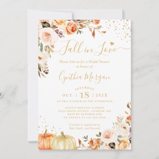 Herbst Liebe Gold Chic Floral Brautparty Einladung (Vorderseite)