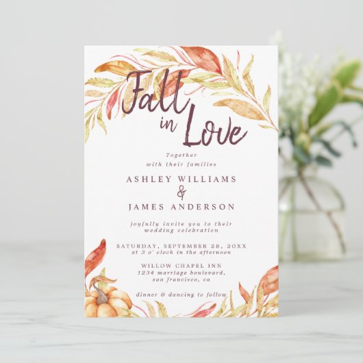 Herbst-Liebe Golden Foliage Herbst Rote Hochzeit Einladung (Stehend Vorderseite)