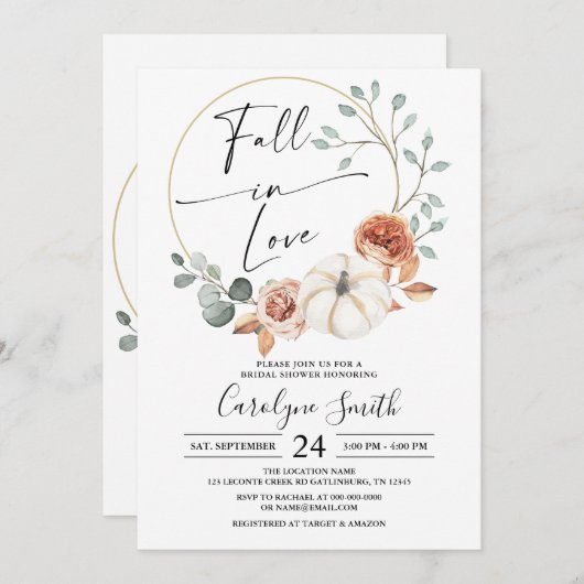 Herbst Liebe Herbst Pumpkin Blumenkolonie Brautpar Einladung (Vorne/Hinten)