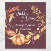 Herbst-Liebe Herbstblatt Burgundy Wedding Monogram Weinetikett (Einzelnes Label)