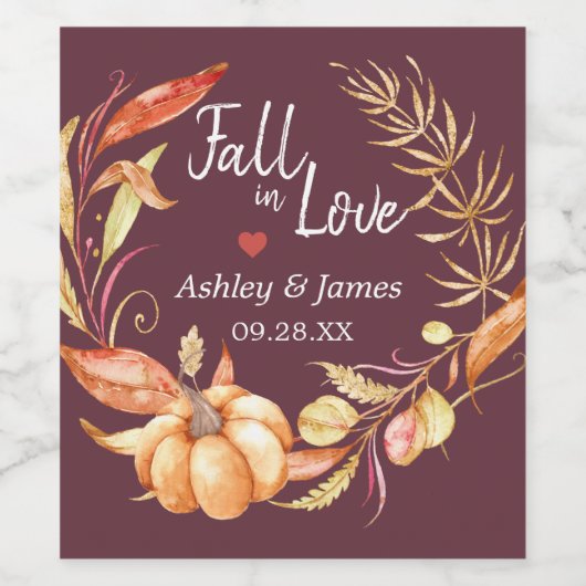 Herbst-Liebe Herbstblatt Burgundy Wedding Monogram Weinetikett (Einzelnes Label)